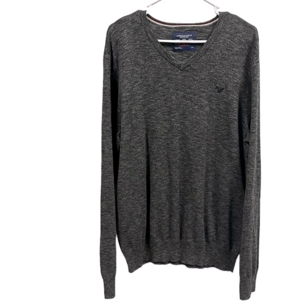 American Eagle Heather Grey V Neck Pullover Lightweight Knit Sweater Mens Large
